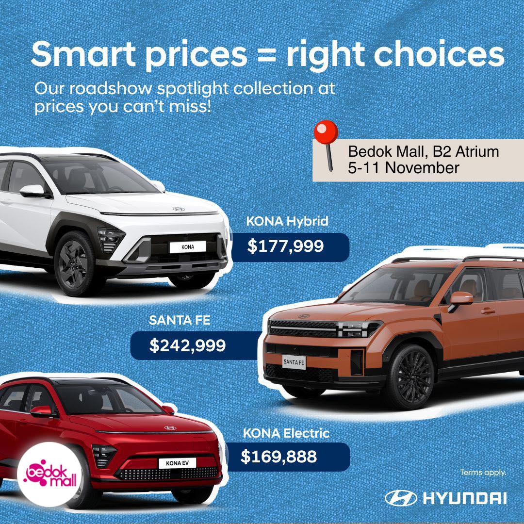 A stylish Hyundai car on display at a roadshow event in Singapore.